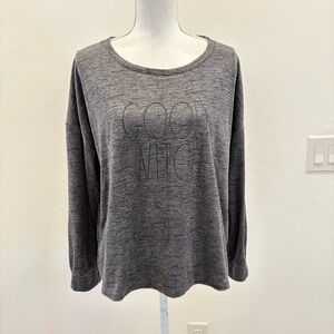 Rae Dunn Charcoal Heathered Gray Good Witch Long Sleeve Pajama Top Size Large